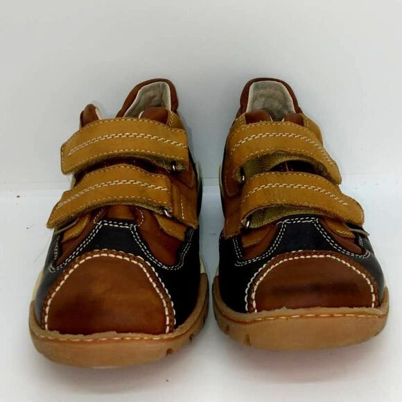 BMS London Boy's Pre-owned Two Tone Brown Leather Velcr@ Strap Sneakers - sz. 4 - Picture 2 of 5